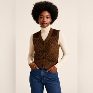 Curio vintage knit wool blend sleeveless sweater vest w/pockets boho.l retro. PL